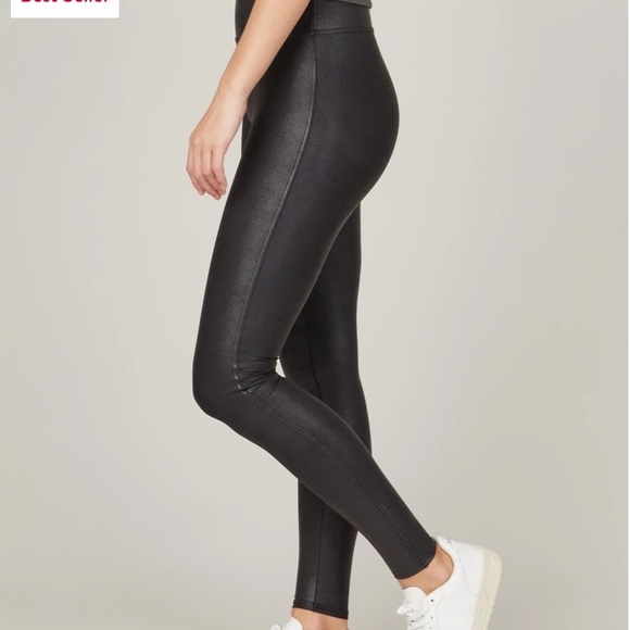 SPANX Black Metallic Faux Leather Lift Core Compression High Waist Leggings M - Picture 2 of 16